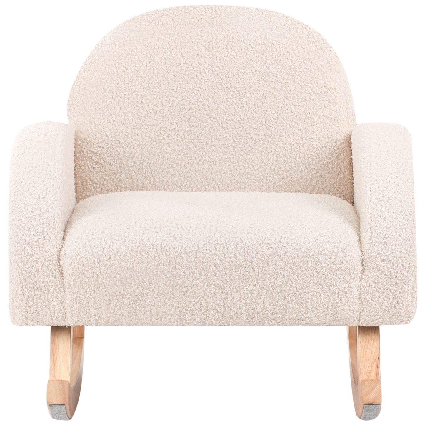 Kids Size Rocking Chair Boucle Upholstery Light Beige Wooden Armchair with Armrests
