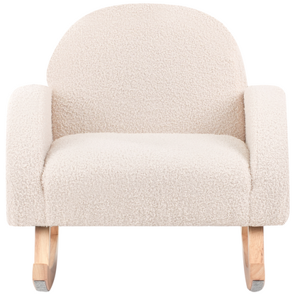 Kids Size Rocking Chair Boucle Upholstery Light Beige Wooden Armchair with Armrests