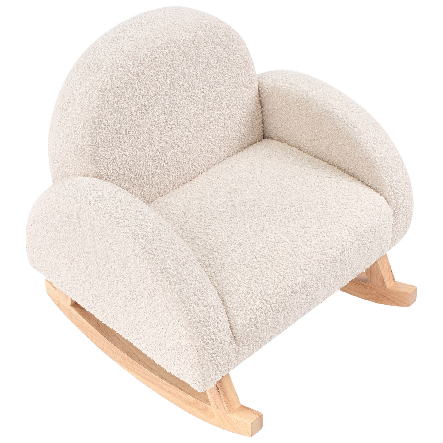 Kids Size Rocking Chair Boucle Upholstery Light Beige Wooden Armchair with Armrests