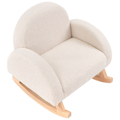 Kids Size Rocking Chair Boucle Upholstery Light Beige Wooden Armchair with Armrests