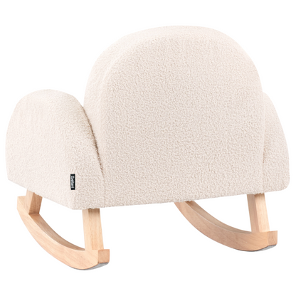 Kids Size Rocking Chair Boucle Upholstery Light Beige Wooden Armchair with Armrests