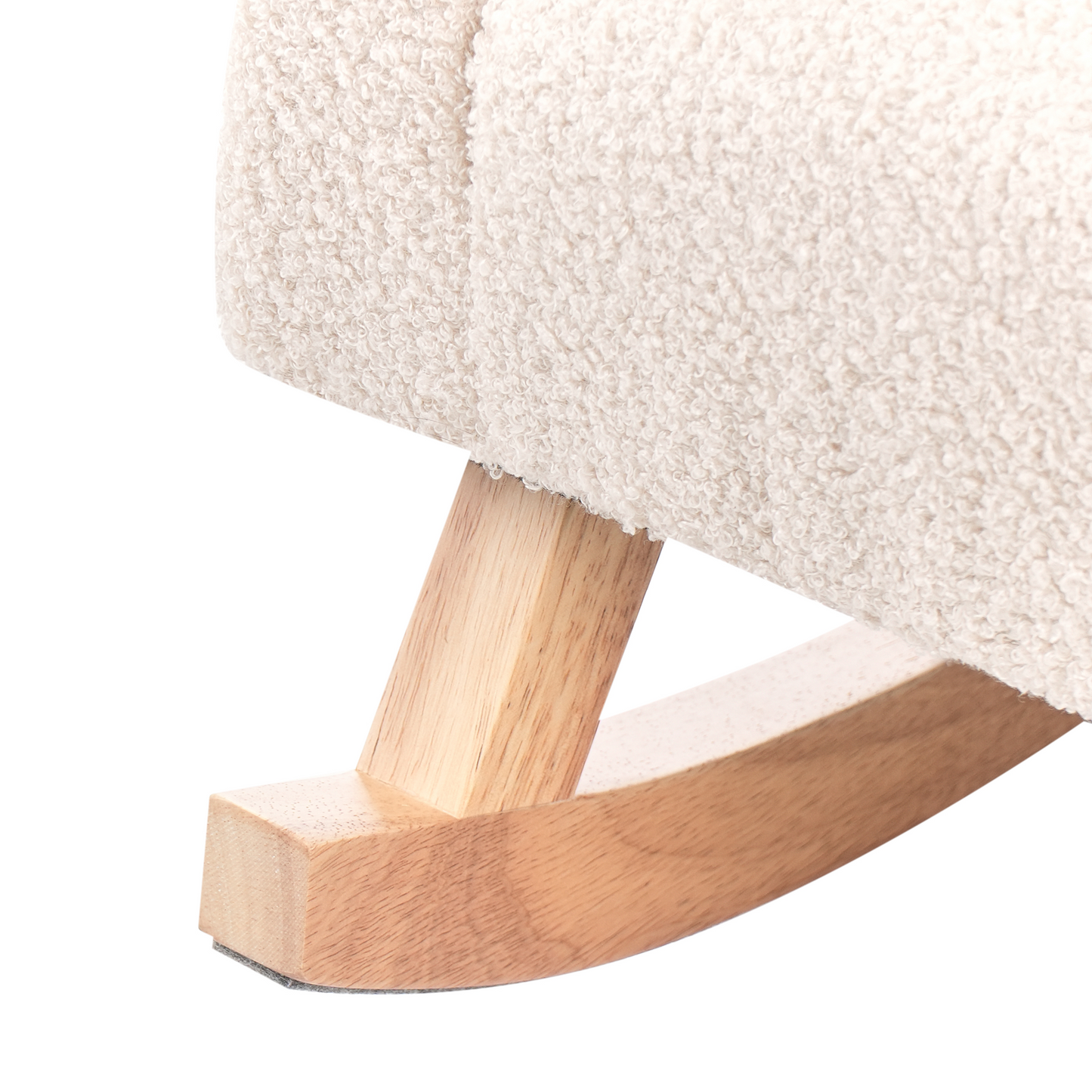 Kids Size Rocking Chair Boucle Upholstery Light Beige Wooden Armchair with Armrests