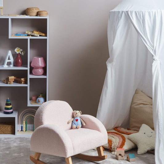 Kids Pastel Pink Boucl? Rocking Chair With Armrests