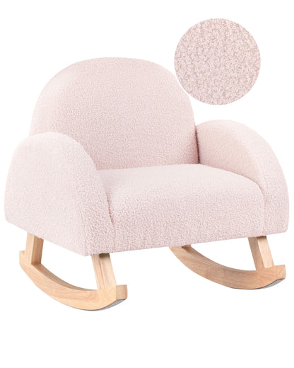 Kids Pastel Pink Boucl? Rocking Chair With Armrests