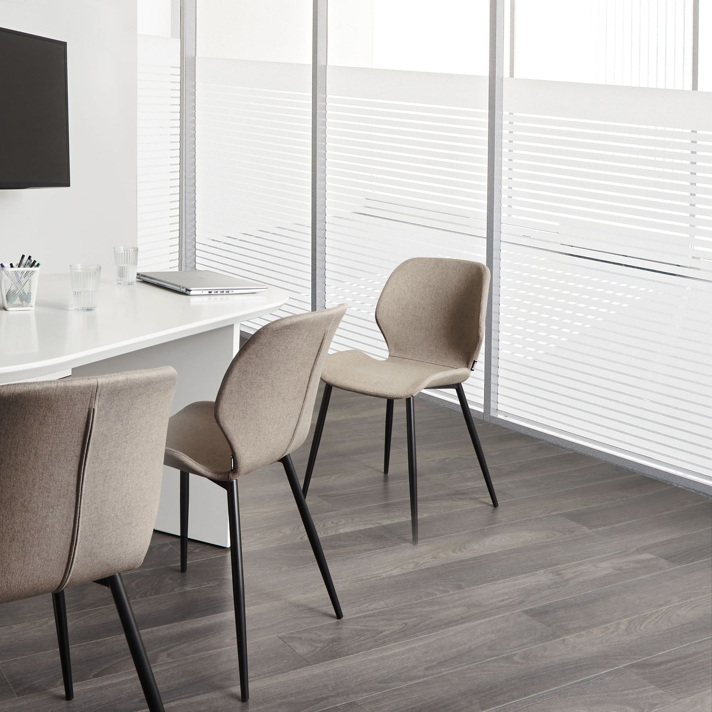 Premium Taupe Conference Chairs Set Of 2 With Polyester Upholstery And Iron Legs For Modern Office
