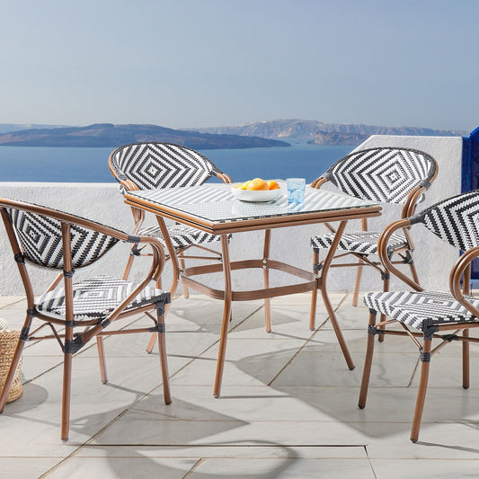 Garden Table Black White With Dark Brown Rattan Top 80 x 80