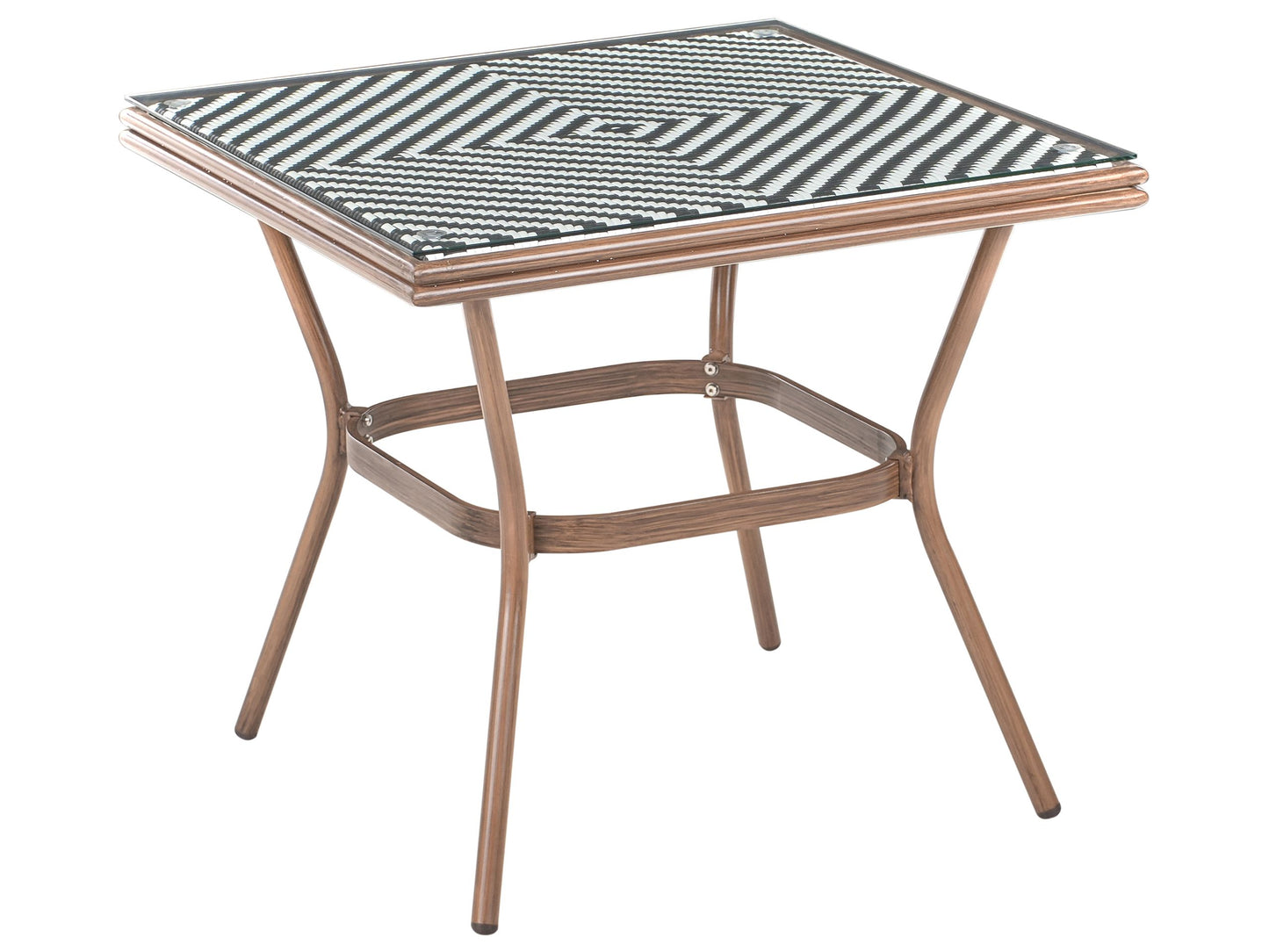 Garden Table Black White With Dark Brown Rattan Top 80 x 80