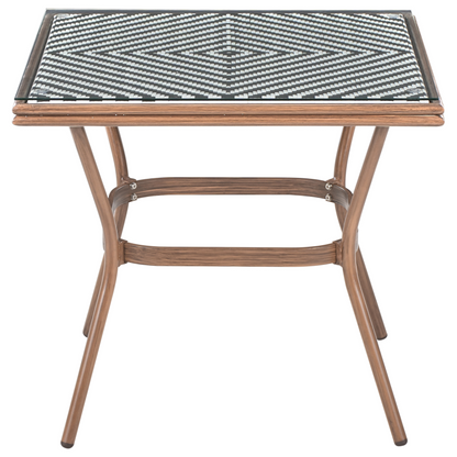 Garden Table Black White With Dark Brown Rattan Top 80 x 80