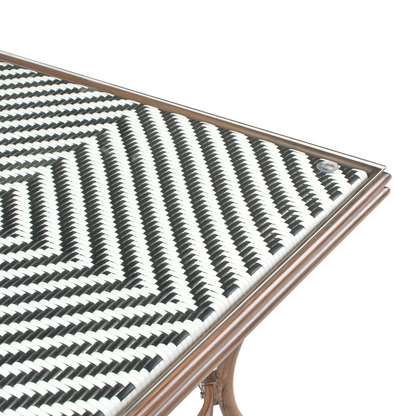 Garden Table Black White With Dark Brown Rattan Top 80 x 80
