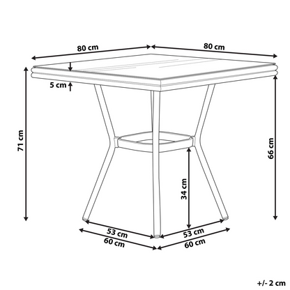 Garden Table Black White With Dark Brown Rattan Top 80 x 80