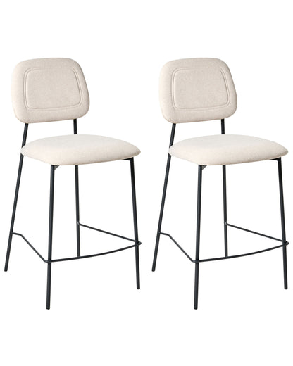 2 Velvet Bar Chairs Beige Black Iron Frame Counter Height