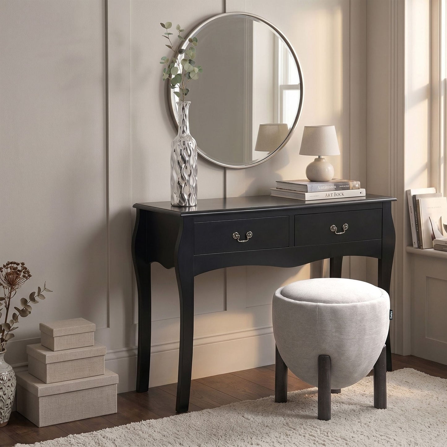 Pouffe With Rubber Wood Legs Upholstered Footstool