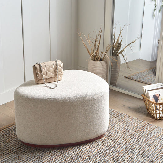 Pouffe Light Beige Fabric Upholstered Bed Bench Stool