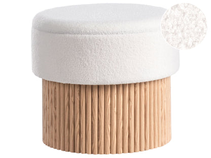Storage Pouffe Off White Boucle Upholstered Seat With Wooden Base Round Footstool