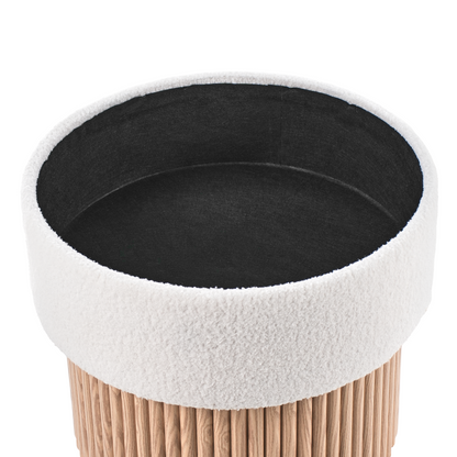 Storage Pouffe Off White Boucle Upholstered Seat With Wooden Base Round Footstool