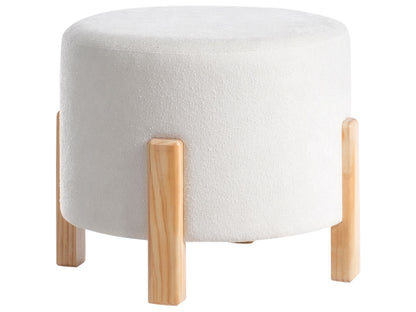Modish Living Off White Chenille Pouffe Round Upholstered Seat With Wooden Legs Modern Decor
