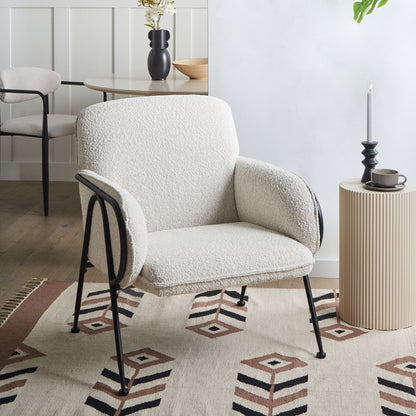 Century Modern Armchair Beige Polyester Upholstery With Metal Frame