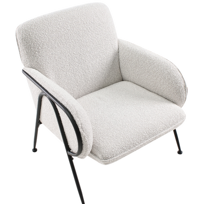 Century Modern Armchair Beige Polyester Upholstery With Metal Frame