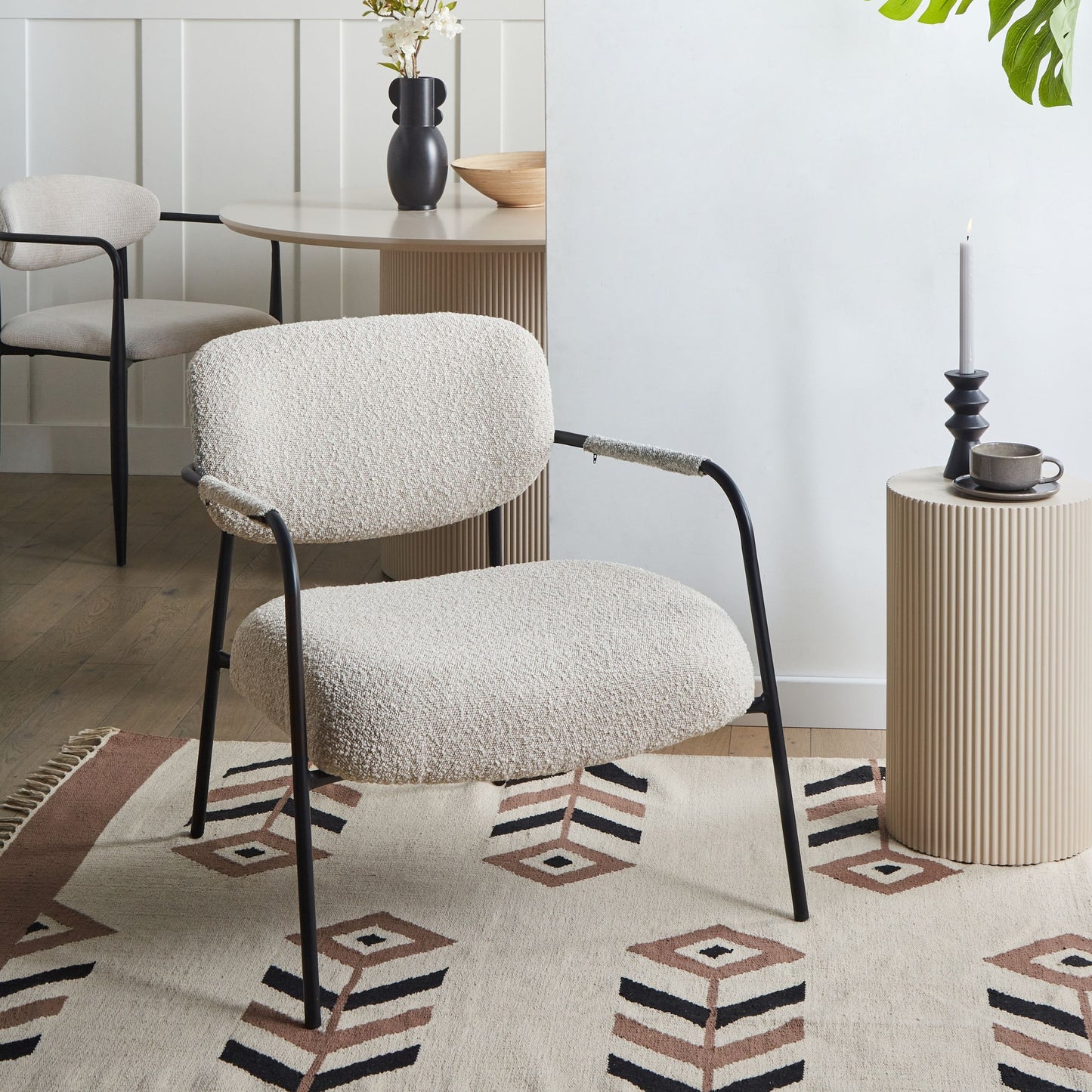Armchair Light Beige Polyester Upholstery With Metal Frame Low Profile Mid Century Modern