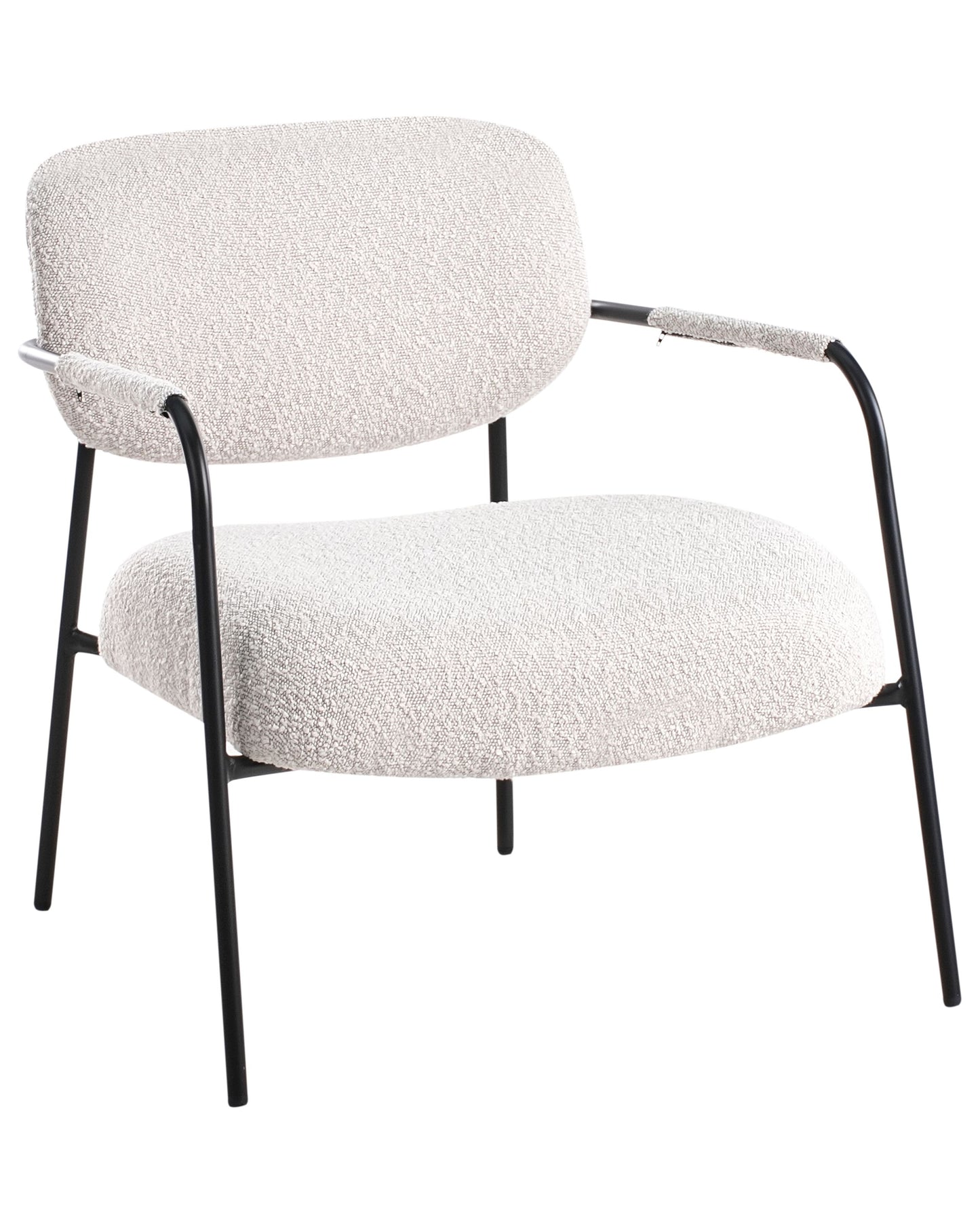Armchair Light Beige Polyester Upholstery With Metal Frame Low Profile Mid Century Modern
