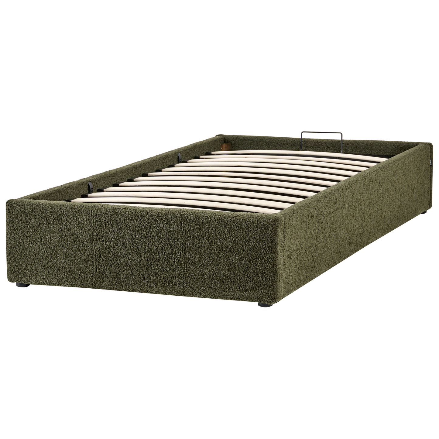 Dark Green Boucle Upholstered Slatted Bed Frame With Ottoman Storage 3ft EU Single Modern Design