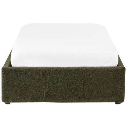 Dark Green Boucle Upholstered Slatted Bed Frame With Ottoman Storage 3ft EU Single Modern Design