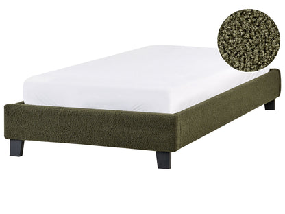 3ft Dark Green Boucle Upholstered Slatted Bed Frame Without Headboard For Modern Minimalist Bedrooms