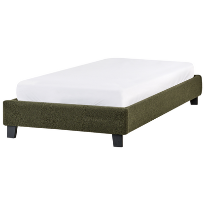 3ft Dark Green Boucle Upholstered Slatted Bed Frame Without Headboard For Modern Minimalist Bedrooms