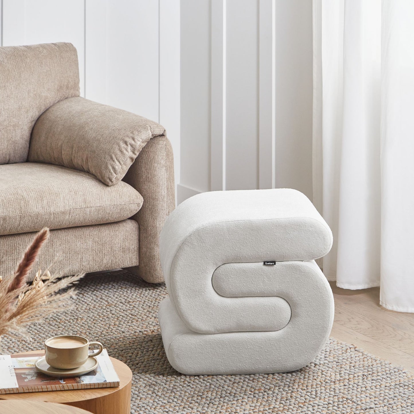 Pouffe Off White Chenille S Shape Footstool
