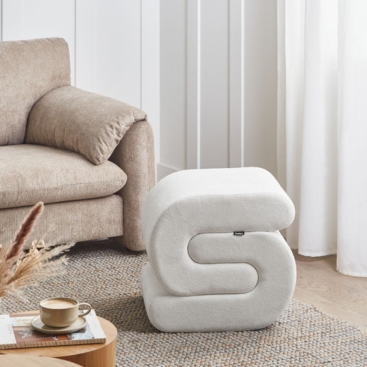 Pouffe Off White Chenille S Shape Footstool
