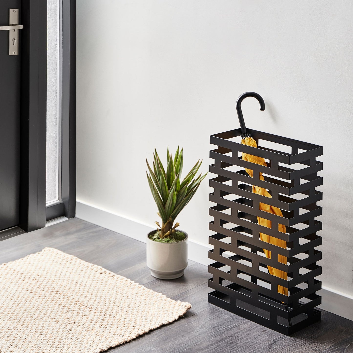 Umbrella Stand Black Powder Coated Tall Hallway Organizer For Wet Umbrellas