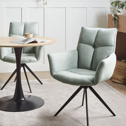 Dining Chair Mint Swivel Armchair With Black Iron Legs