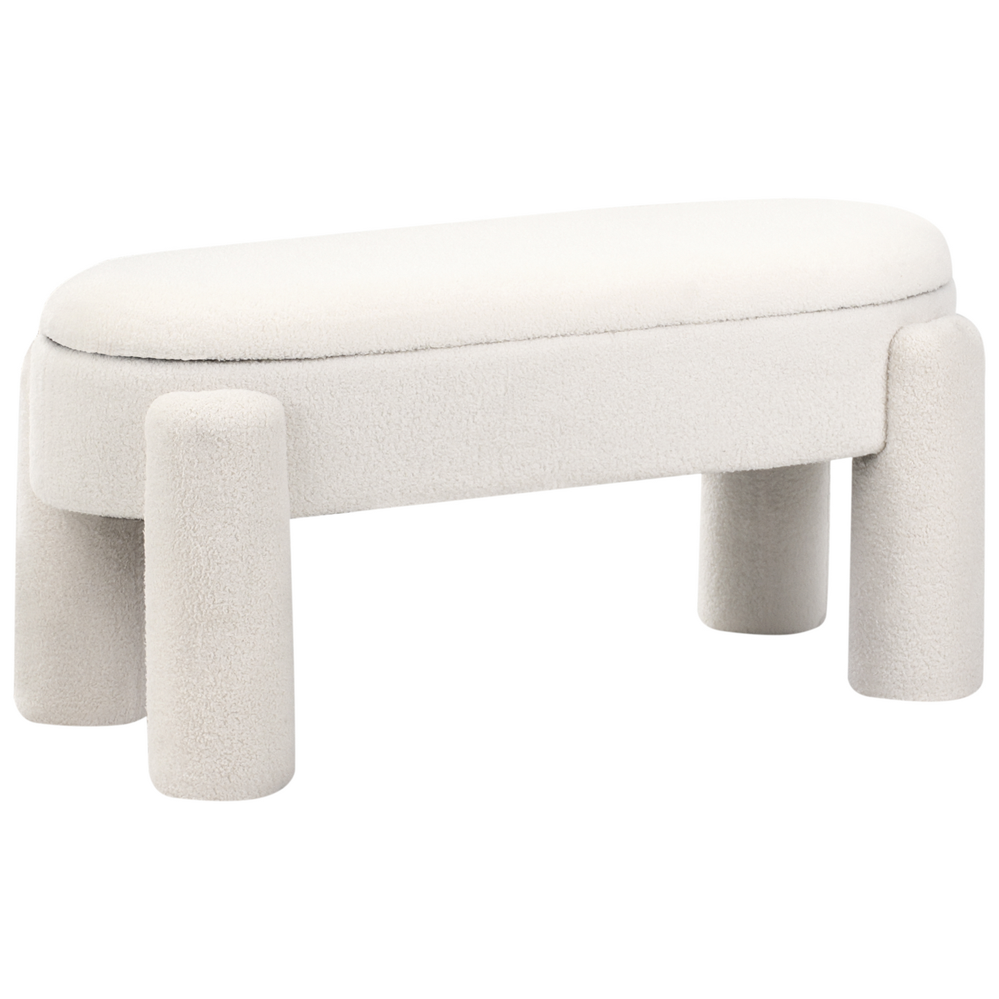 Bedroom Storage Bench Off White Boucle Upholstery