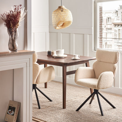 Swivel Dining Chair Light Beige Boucle Upholstery With Rotating Metal Base