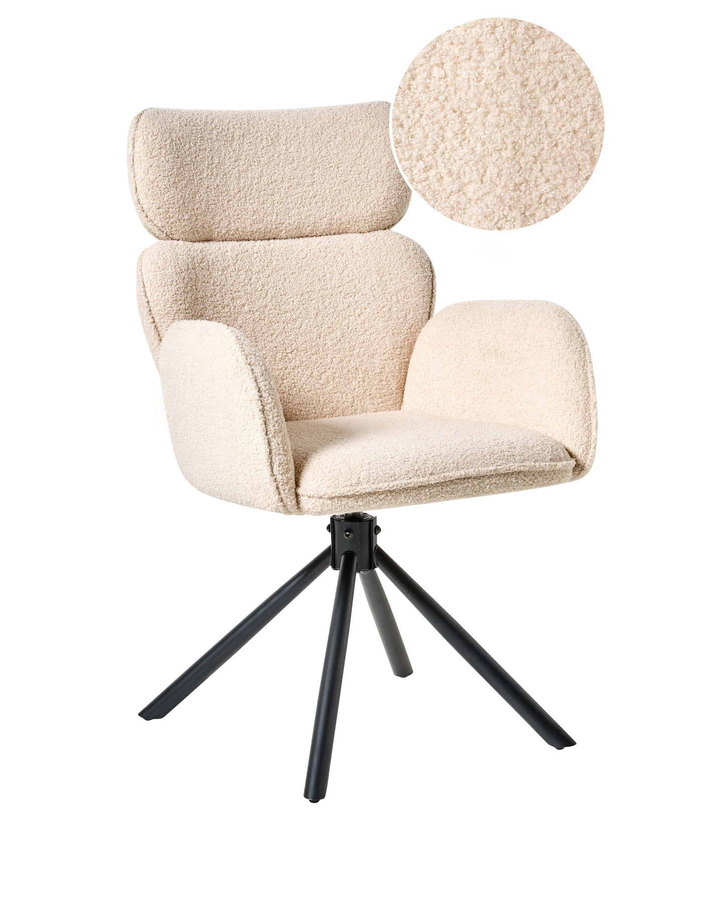 Swivel Dining Chair Light Beige Boucle Upholstery With Rotating Metal Base