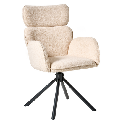 Swivel Dining Chair Light Beige Boucle Upholstery With Rotating Metal Base