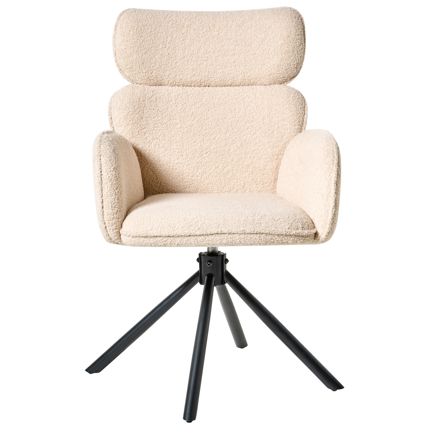 Swivel Dining Chair Light Beige Boucle Upholstery With Rotating Metal Base