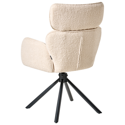 Swivel Dining Chair Light Beige Boucle Upholstery With Rotating Metal Base