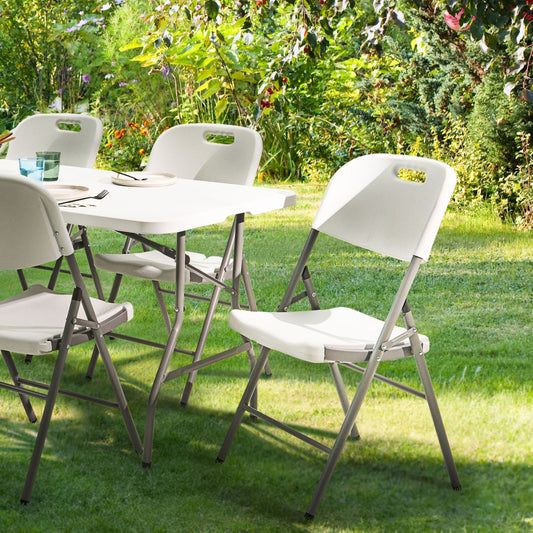 2-Pack Folding White Outdoor Dining Chairs - Modern Arm-Free Set Moisture-Resistant Synthetic Material