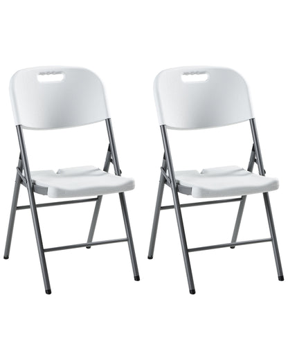 2-Pack Folding White Outdoor Dining Chairs - Modern Arm-Free Set Moisture-Resistant Synthetic Material