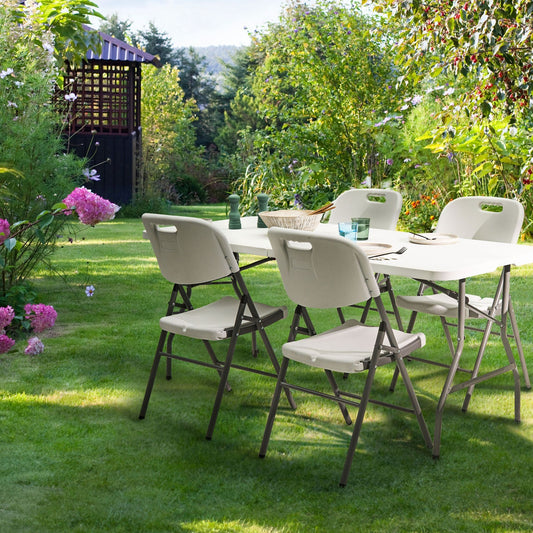 White 4 Seater Garden Dining Set With Foldable Table And Chairs