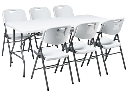 6 Seater Outdoor Dining Set White With Folding Chairs