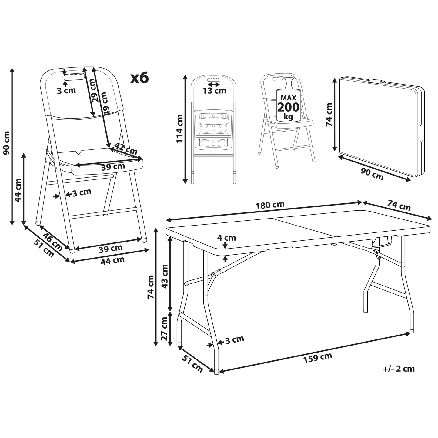 6 Seater Outdoor Dining Set White With Folding Chairs