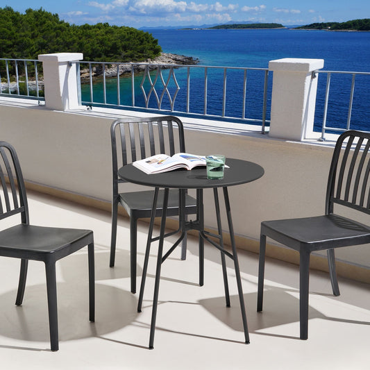 Garden Dining Table Black Iron Round 64cm Outdoor Modern Design Rust Resistant Patio Weatherproof