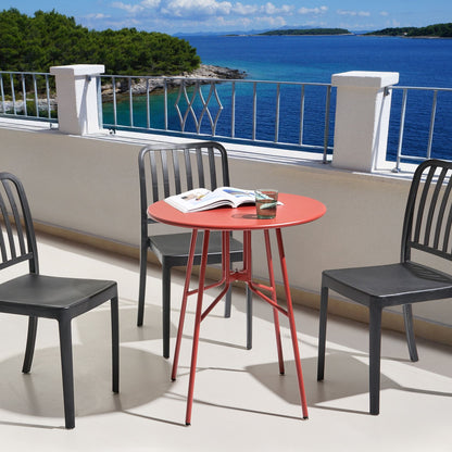 Red Iron Round Garden Dining Table 64cm Outdoor Modern