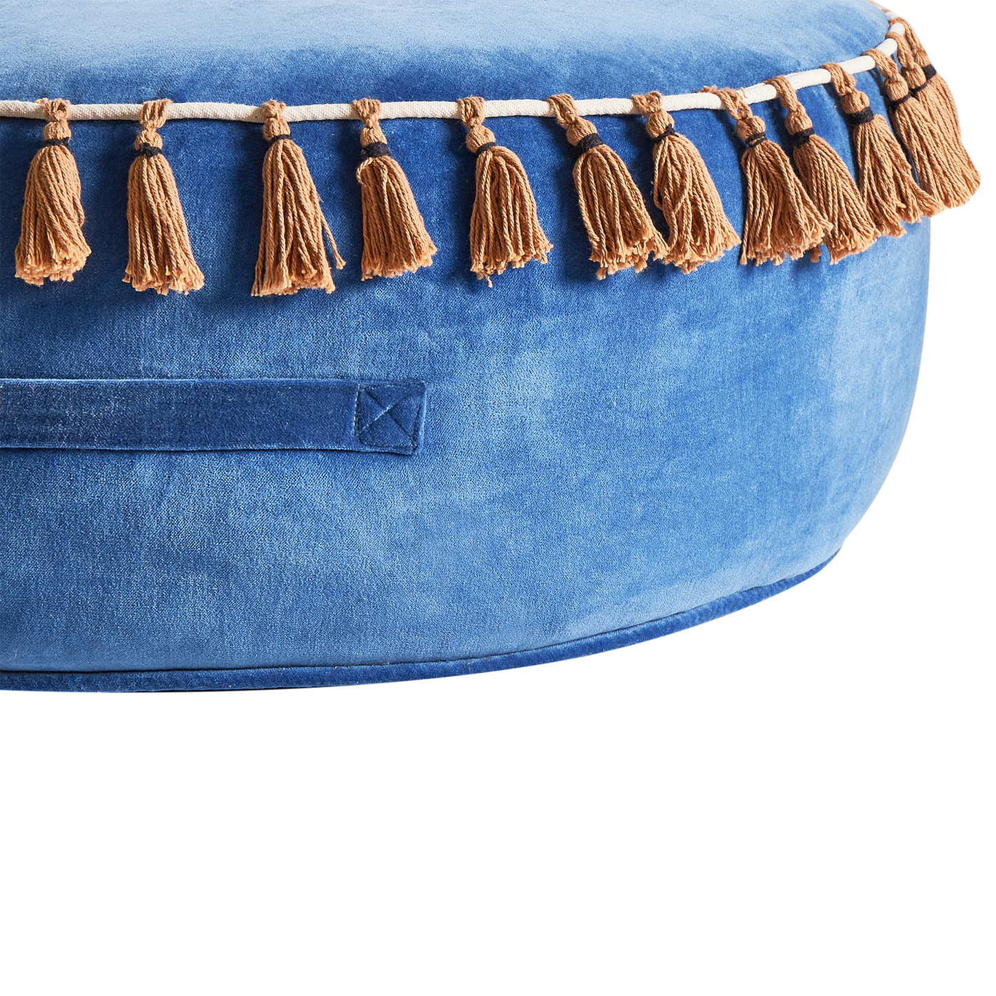 Velvet Round Tasselled Pouffe Ottoman Blue Footstool