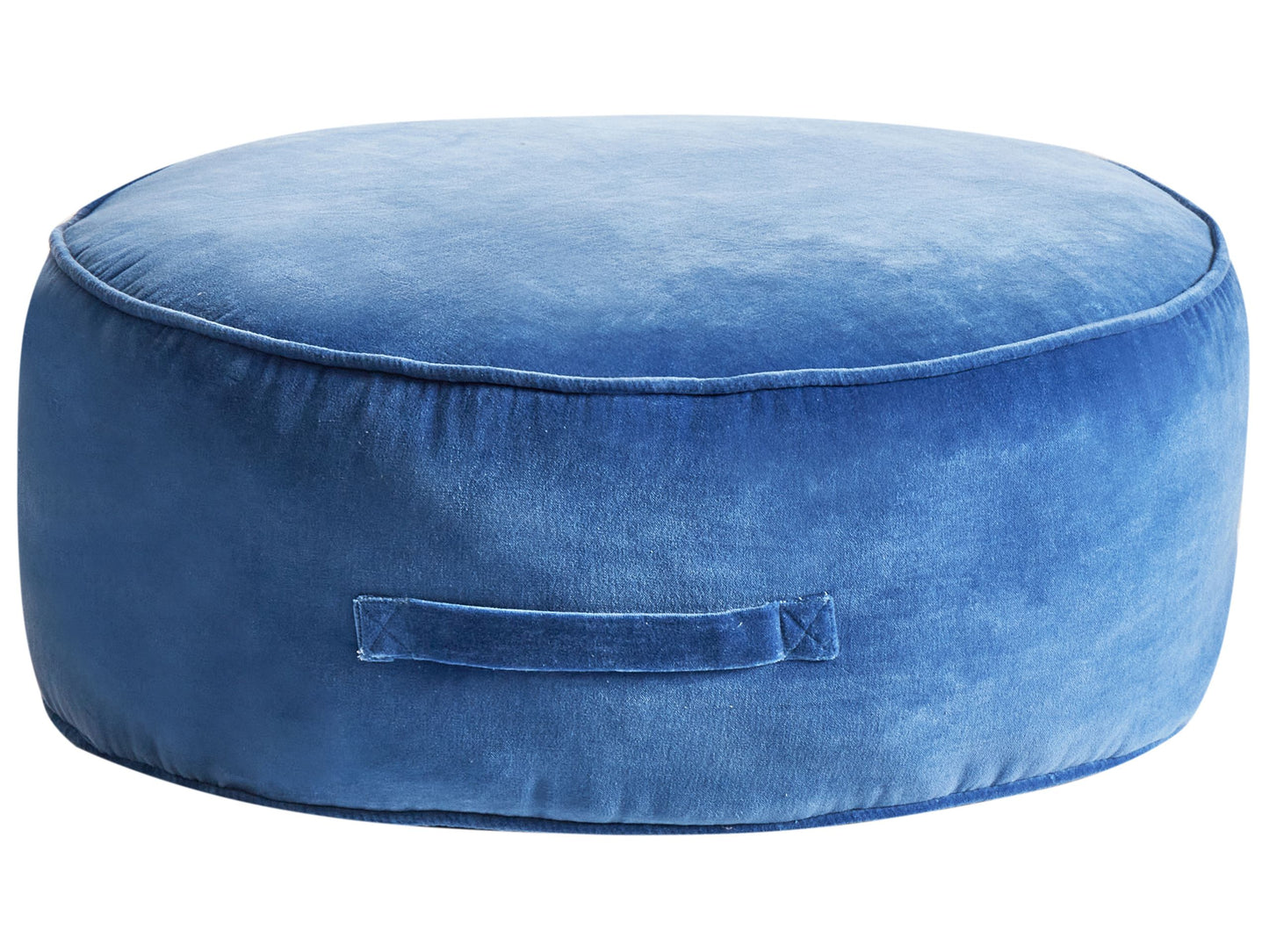 Velvet Ottoman Blue Round Pouffe Footstool With Handle
