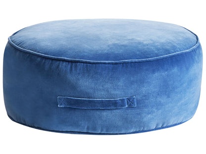 Velvet Ottoman Blue Round Pouffe Footstool With Handle