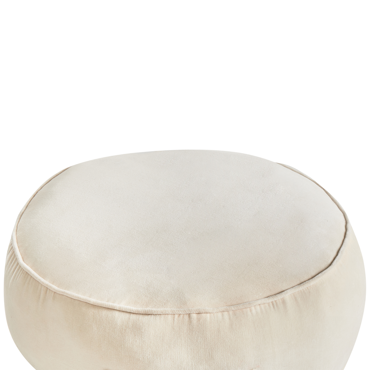 Velvet Ottoman Round Pouffe Footstool With Handle Light Beige