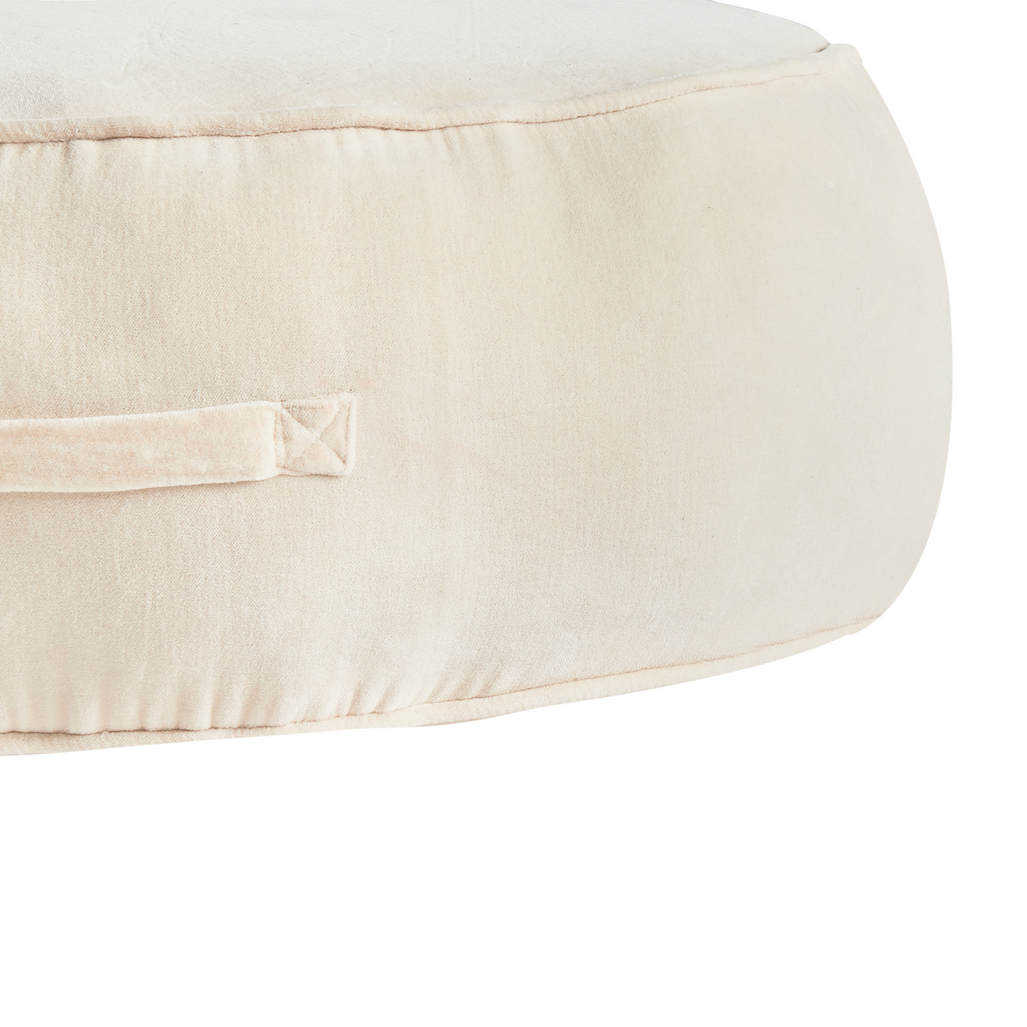 Velvet Ottoman Round Pouffe Footstool With Handle Light Beige